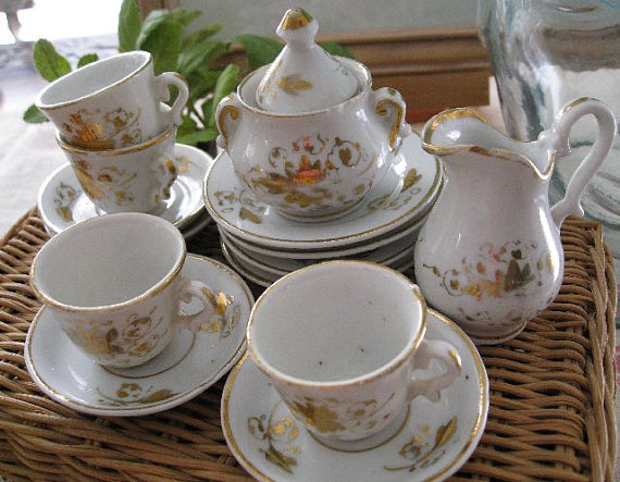 Vintage Victorian Child's Doll Porcelain Tea Set