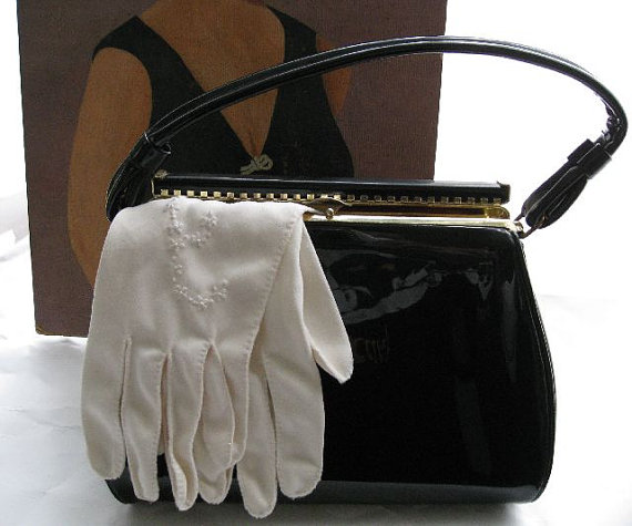 Classic Black Patent 1960s Purse Vintage Ladies Fashion